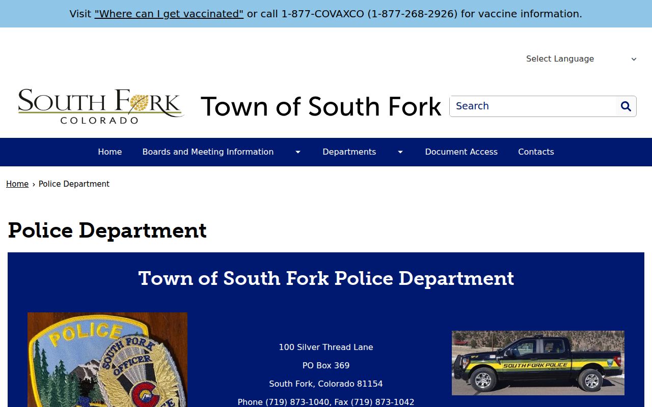 South Fork warrant records police form and contact route