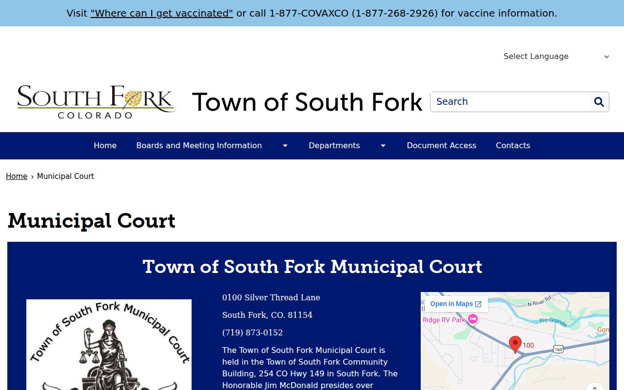 South Fork warrant records municipal court schedule and clerk