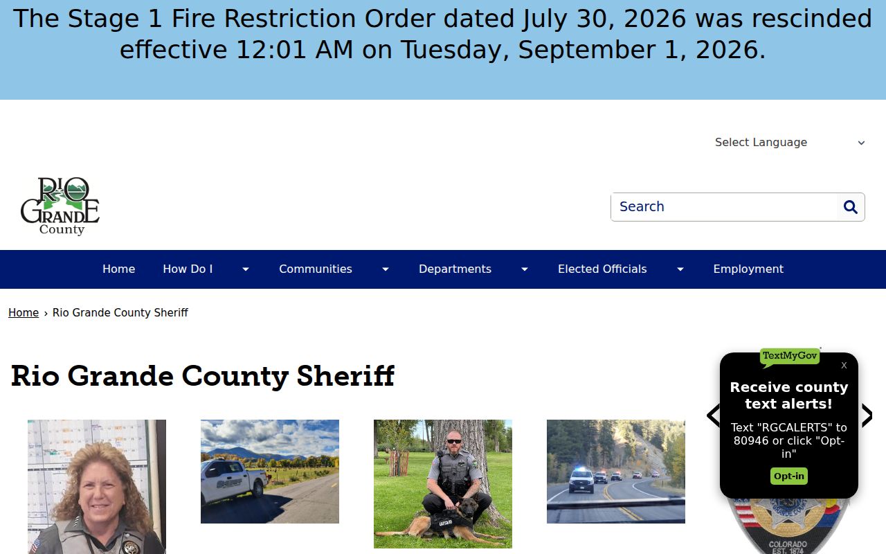 Rio Grande County warrant records Sheriff contact page