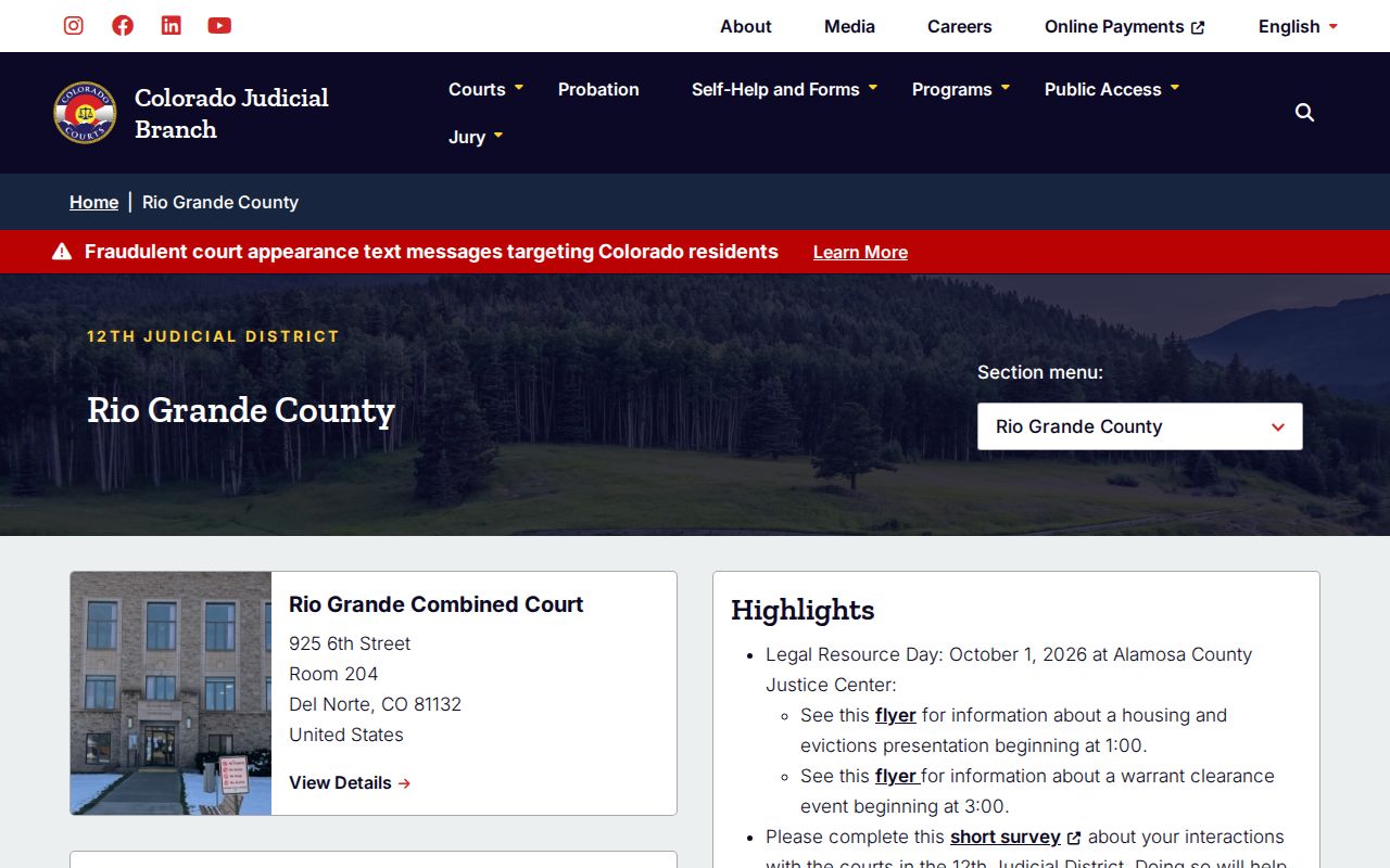 Rio Grande County warrant records Combined Court page